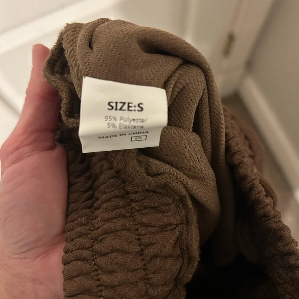 Brown Wide Leg Pants Small Textured Comfy Lounge Elastic Waist Drawstring - Picture 5 of 5